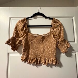 Ruffled Tan Polka Dot Women's Top